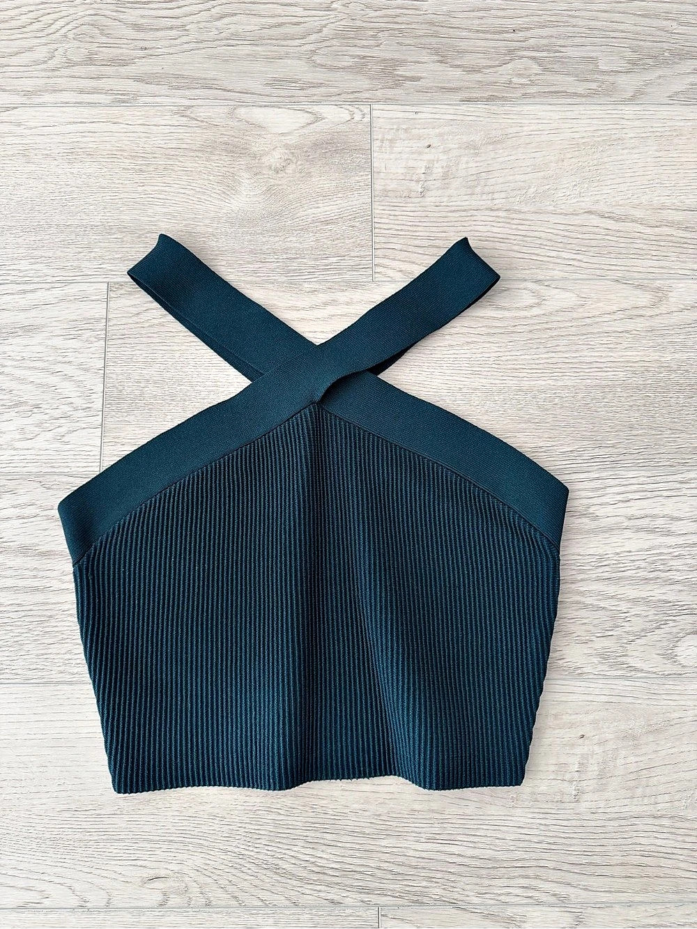 Babaton Sculpt Knit Criss Cross Cropped Tank in Green